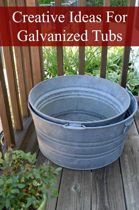 Galvanized tubs are all the rage. They come in many shapes and sizes and old or new, they can add a rustic farmhouse, old fashioned flair to your home and garden. How can you use galvanized tubs? Check out these super creative ideas. Galvanized Tub, Metal Tub, Galvanized Buckets, Tub Ideas, Wash Tubs, Garden Containers, Diy Backdrop, Art Sculptures, Garden Yard