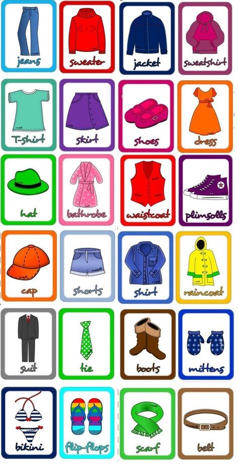 Cloth Vocabulary, Clothes In English Vocabulary, Vocabulary Clothes, Vocabulary For Kids, Clothes Words, Preschool Charts, Teach English To Kids, English Activities For Kids, Sight Word Flashcards