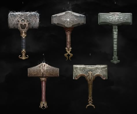 Thor's Hammer Designs Concept Art from God of War #art #artwork #gaming #videogames #gamer #gameart #conceptart #illustration Mjolnir Design, Hammer Design, Cool Swords, Armor Concept, Norse Mythology, Hammers, Character Designs, Larp, Blacksmithing