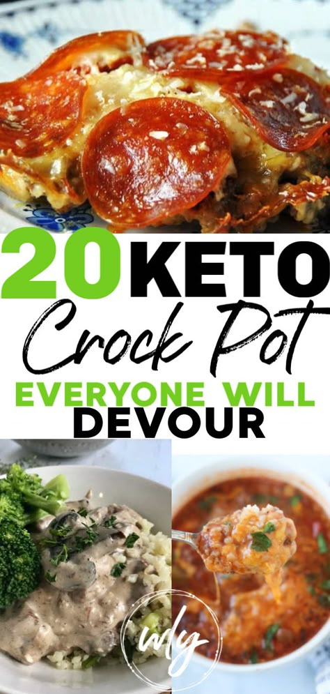 20 keto crock-pot recipes that make for easy dinners! Whether you want low carb slow cooker chicken dinners, BBQ, keto pizza casserole, or keto crockpot soup recipes, your whole family will love these healthy ketogenic meal ideas! Keto Crockpot Soup Recipes, Keto Crockpot Soup, Keto Crock Pot Recipes, Bbq Keto, Keto Pizza Casserole, Fathead Dough, Crockpot Soup, Keto Crockpot, Crockpot Lasagna