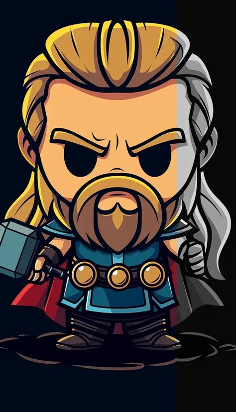 Full Color Image in ai-img-gen.com 🔸 Thor, simple cartoon vector character design t-shirt logo graphic print, cute smiling face of the go... 🔸 From Midjourney AI Image Thor Cartoon, Thor Norse God, Determined Expression, Avengers Cartoon, Vector Character Design, Chibi Style, God Of Thunder, T Shirt Logo, Simple Cartoon