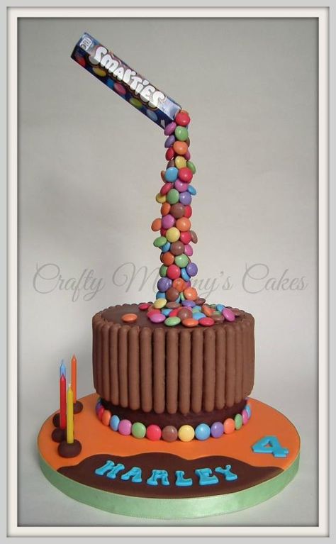 Gravity Defying Smarties - Cake by CraftyMummysCakes (Tracy-Anne) https://www.facebook.com/CraftyMummysCakes Cake Simple Design, Smarties Cake, Finger Biscuits, Anti Gravity Cake, Design Chocolate, Gravity Defying Cake, 70th Birthday Cake, Gravity Cake, Cake Simple