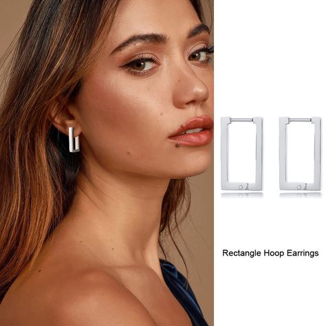 Square Hoop Earrings, Engagement Model, Rectangular Earrings, Crystal Hair Clips, Geometric Hoop Earrings, Buckles Fashion, Cartilage Earrings Hoop, Earring For Women, Crystal Hair