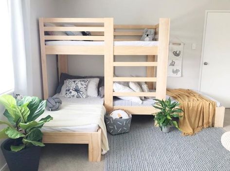 Triple Bunk Beds, Kids Shared Bedroom, Diy Bunk Bed, Triple Bunk Bed, Triple Bunk, Wooden Bunk Beds, Shared Bedroom, Shared Room, Bed Plans