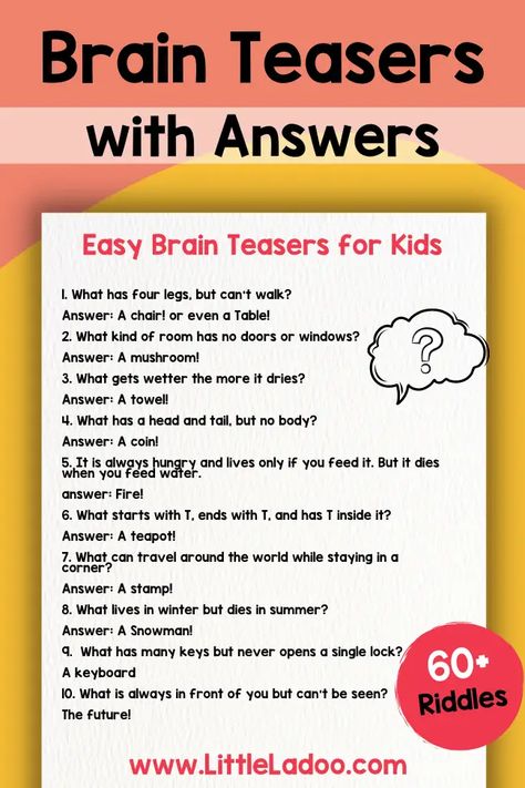 Fun and easy Brain Teasers for kids Easy Brain Teasers, Brain Teasers With Answers, Brain Teasers For Kids, Brain Surgeon, Back Stretches For Pain, Going Out Hairstyles, Easy Hair Updos, Heads And Tails, Always Hungry