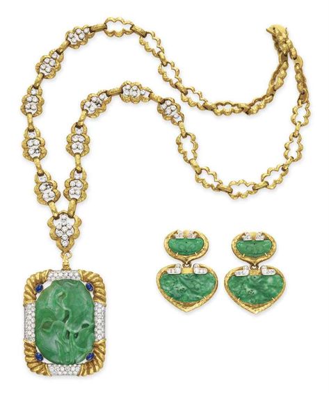 A GROUP OF JADE, DIAMOND AND GOLD JEWELRY, BY DAVID WEBB European Jewelry, David Webb, Jade Carving, Diamonds And Gold, Diamond Bracelets, Oval Cabochon, Jewelry Necklace, A Group, Favorite Color