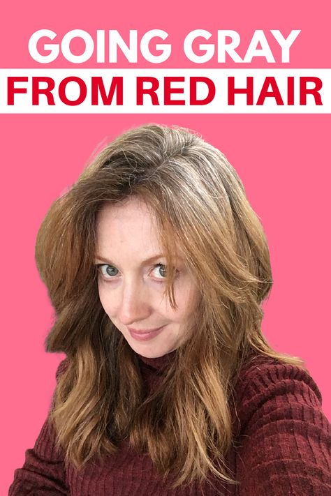 How To Transition From Red Hair To Grey, Transition From Auburn Hair To Grey, Auburn To Gray Hair Transition, Red Hair Transitioning To Gray, Transition From Red To Grey Hair, Blending Gray Hair Redhead, Greying Red Hair, Growing Out Red Dyed Hair, Red Hair To Grey Transition