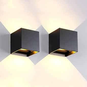 Mille Lucciole 2 Pack LED Outdoor Wall Lights Exterior/Interior, Up and Down Lights IP65 Waterproof Wall Sconces, Square Aluminum Outdoor Wall Lighting Fixtures, Modern Black 12W 3000K Warm Lights Shifting Board, Led Outdoor Wall Lights, Cube Design, Outdoor Sconces, Outdoor Wall Lantern, Light Beam, Wall Installation, Adjustable Lighting, Wall Lantern