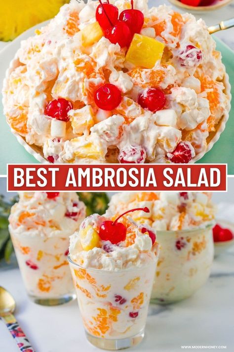 Best Ambrosia Salad, Ambrosia Salad Recipe, Creamy Fruit Salad, Caramel Apple Salad, Ambrosia Recipe, Fruit Salad With Marshmallows, Oranges Fruit, Ambrosia Fruit Salad, Creamy Fruit Salads