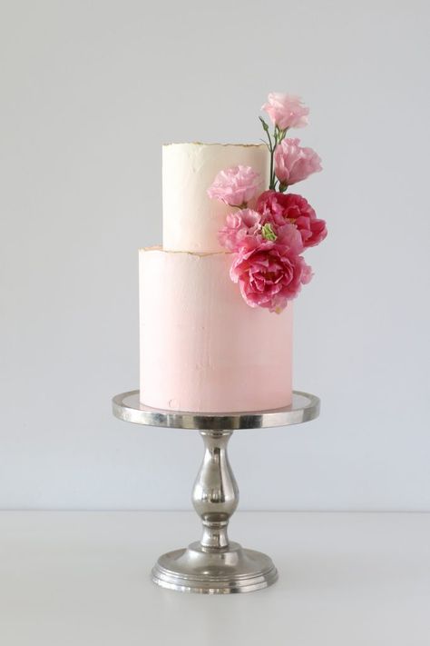 Buttercream Wedding Cakes | Naked Cakes | Macaron Towers Pink Wedding Cake Aesthetic, Wedding Cakes Naked, Postres Aesthetic, Pink Ombre Wedding Cake, Chocolate Wedding Cakes, Buttercream Wedding Cakes, Pink Ombre Cake, Pink Grid, Fake Cakes