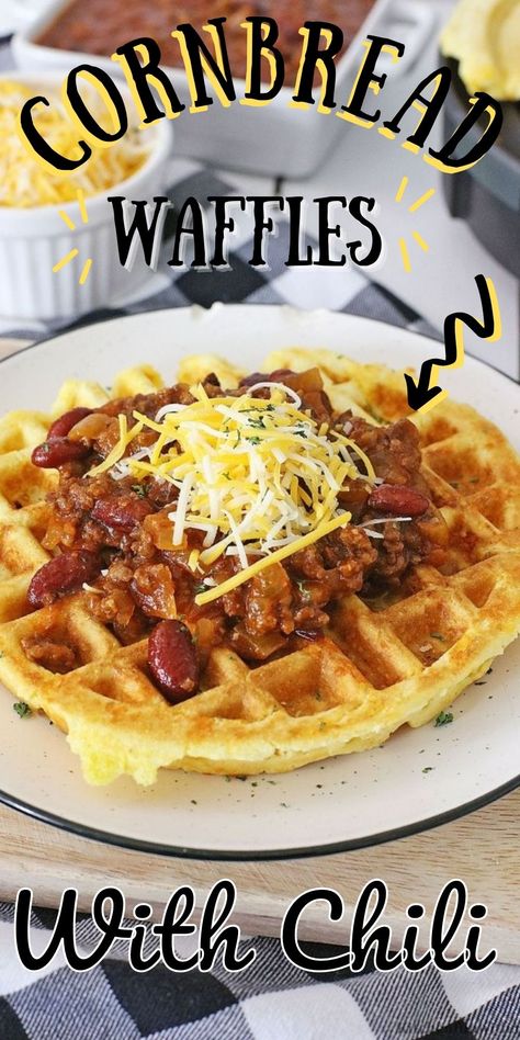 Corn Waffle Recipe, Cornbread Waffles Recipe, Waffle Wednesday, Unique Chili, Cheesy Cornbread, Cornbread Waffles, Delicious Chili Recipe, Cornbread Recipes, Jiffy Cornbread Mix