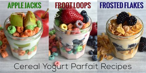 Cereal Lunch Ideas, Breakfast Ideas With Cereal, Nutcracker Breakfast, Parfait Ideas, Cereal Parfait, Cereal Ideas, Breakfast Birthday Party, Yogurt Parfait Cups, Breakfast Parfait Recipes