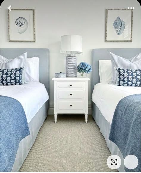 Twin Beds Guest Room, Beach Inspired Bedroom, Ocean Themed Bedroom, Beach Themed Bedroom, Beach House Bedroom, Coastal Room, Guest Bedroom Decor, Twin Bedroom, Themed Bedroom