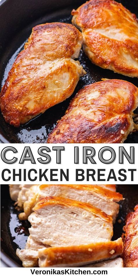 Seared boneless chicken breasts in a cast iron skillet. Boneless Chicken Breast Oven, Boneless Chicken Breast Recipes Oven, Cast Iron Skillet Recipes Chicken, Cast Iron Chicken Breast, Baked Boneless Skinless Chicken Breast, Boneless Chicken Breast Recipes Easy, Cast Iron Chicken Recipes, Baked Boneless Chicken Breast, Best Chicken Breast