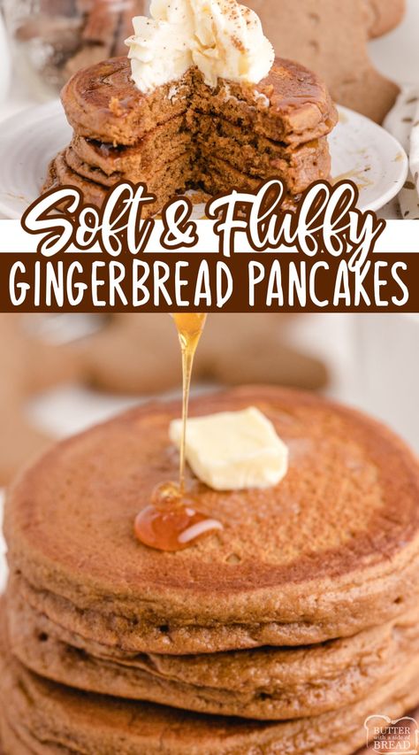 Gingerbread Pancakes made from scratch with cinnamon, cloves and molasses for the perfect gingerbread flavor. Light and fluffy gingerbread pancake recipe that turns out perfectly every time! Gingerbread Breakfast, Best Fluffy Pancakes, Gingerbread Pancakes Recipe, Gingerbread Pancakes, Easy Gingerbread, Healthy Pancakes, Best Pancake Recipe, Healthy Pancake Recipes, Pancake Recipe Easy