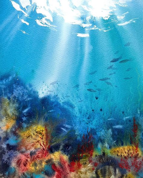 💚 Watercolor by Eugenia Gorbacheva (@homelike_art) • Photos et vidéos Instagram Sealife Watercolor, Nature Names, Pool Art, Underwater Sea, Watercolour Inspiration, Watercolor Art Lessons, Ocean Painting, Watercolor Inspiration, Art Ink