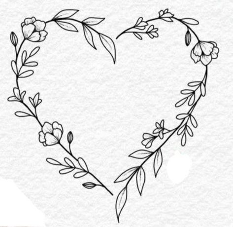 Tattoo Of Hearts Drawn By Family, Heart Flower Tattoo Design, Flower Hearts Tattoo, Heart Leaves Tattoo, Daffodil Heart Tattoo, Heart And Flower Tattoo Designs, Flower Heart Tattoo Designs, Heart With Rose Tattoo, Heart Wreath Tattoo