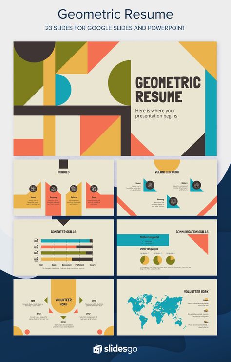 Drop off a very original resume created with our free geometric template for Google Slides and PowerPoint Geometric Template Design, Geometric Template, Modern Powerpoint Templates, Powerpoint Design Slidesgo, Colorful Ppt Template, Ppt Template Free Download Slide Design, Geometric Slide Design, Good Cv, Power Points