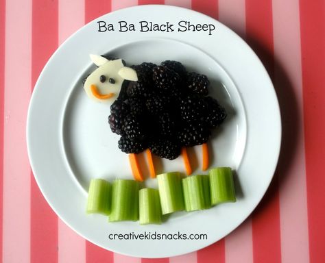 Baa Baa Black Sheep | Creative Kid Snacks Vegetable Snacks, Healthy Eating Snacks, Baa Baa Black Sheep, Veggie Snacks, Creative Kids Snacks, Healthy Eating For Kids, Fun Kids Food, Easy Healthy Breakfast, Black Sheep