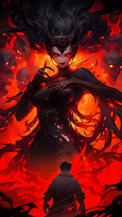 Evil Goddess Art, Demon Queen Art, Evil Goddess, Demon Goddess, Demon Queen, Fire Goddess, Female Demons, Female Villains, Queen Art