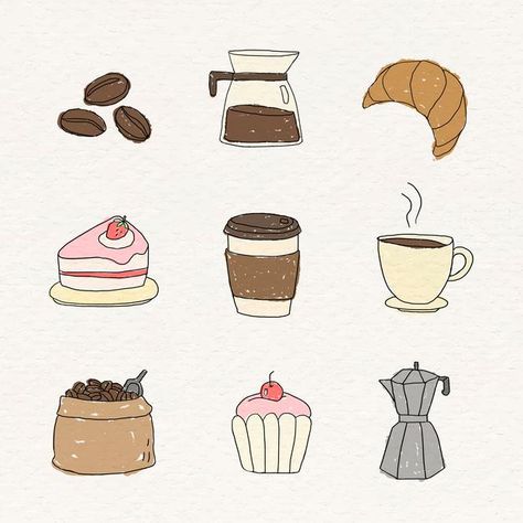 Coffee Machine Illustration, Time Doodle, Coffee Doodle, Food Doodles, Cake Illustration, Doodle Design, Coffee Drawing, Muffin Cake, Coffee Illustration