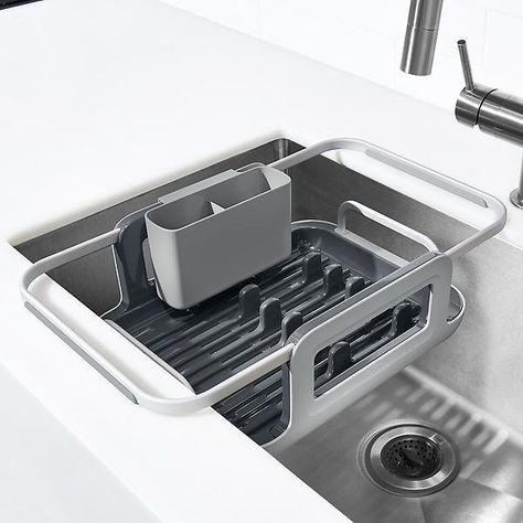 OXO Over-the-Sink Dish Rack | The Container Store Kitchen Sink Organizers, Sink Drying Rack, Air Conditioner Covers, Sink Dish Rack, Unique Plates, Sink Sizes, Over Sink, Sink Drainer, Dish Drainers