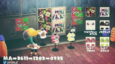 Splatoon Qr Codes, Splatoon Acnh Codes, Acnh Pro Designs Clothes, Splatoon Animal Crossing, Alien Fruit, Funny Splatoon, Ac Codes, Acnh Clothes, Acnh Designs