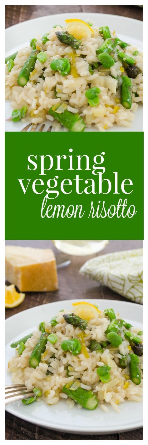 Spring Vegetable Lemon Risotto is creamy risotto packed with spring veggies, fresh lemon flavor, and grated parmesan. It's an easy meatless meal! @FlavortheMoment Cupboard Recipes, Risotto With Peas, Filet Mignon Chorizo, Starchy Sides, Lemon Risotto, Light Dinners, Cooking Vegetarian, Vegetable Risotto, Creamy Risotto