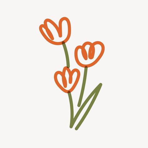 Tulip flower doodle clipart, orange cute design vector | free image by rawpixel.com / Kappy Patchwork, Croquis, Tulip Drawing, Doodle Clipart, Tulip Tattoo, Flower Doodle, Flower Line Art, Line Doodles, Tulips Art