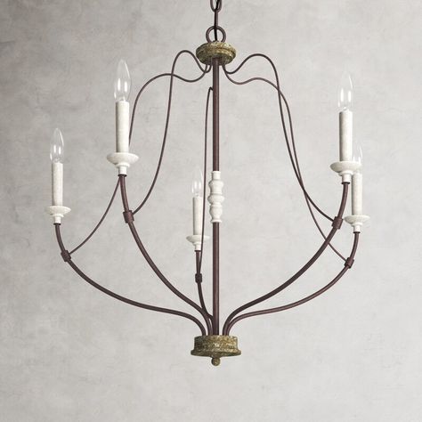 Shoshanna 5 - Light Dimmable Classic / Traditional Chandelier & Reviews | Birch Lane Classic Chandelier, Charming Farmhouse, Decorative Light Bulbs, Classic Chandeliers, Chandelier Metal, Wagon Wheel Chandelier, Wooden Candle, Iron Body, Farmhouse Chandelier