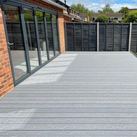 Grey Decking Ideas Garden, Light Grey Decking, Grey Decking Ideas, Decking Colours Ideas, Painted Decking, Decking Ideas Garden, Decking Colours, Composite Decking Ideas, Grey Composite Decking