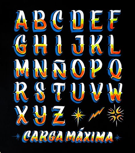 Carga Máxima on Behance Filipino Typography, Mexico Graphic Design, Mexican Typography, Sign Lettering Fonts, Mexican Graphic Design, Mexican Fonts, Sign Painting Lettering, Sign Fonts, Graffiti Lettering Fonts