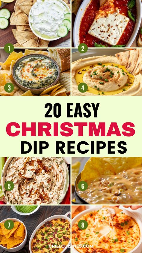 Discover 20 Easy Christmas Dips for Parties – the ultimate collection of holiday dips to make your celebrations unforgettable! 🎄 From creamy cheese dips to warm dips, festive spins on classics, these dip recipes are perfect for holiday gatherings, family dinners, and Christmas parties. Simple, crowd-pleasing, and full of holiday cheer! Christmas party food ideas, #ChristmasDips #HolidayPartyFood #EasyDipRecipes #ChristmasEntertaining Last Minute Dip Recipe, Dip For Brunch, Easy Savory Dip Recipes, Christmas Chip And Dip Ideas, Appetizers Dips For Party Easy, Side Dishes For Holiday Party, Dip For Dip Party, Potluck Dip Ideas, Yummy Chip Dip Recipes