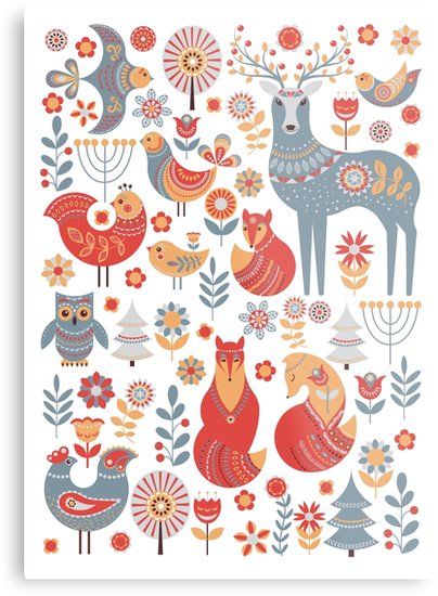 Seamless pattern with winter forest, deer, owl and Fox. The  style. Metal #Print Designed by Skaska #folkart #christmas Dorm Room Tapestry, Boho Dorm Room, Boho Dorm, Forest Deer, Room Tapestry, Scandinavian Folk Art, Christmas Backdrops, Nordic Home, Blossom Design