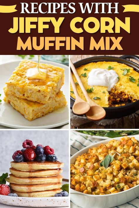 Recipes with Jiffy Corn Muffin Mix Jiffy Corn Muffin Recipes, Muffin Mix Pancakes, Corn Muffin Mix Recipes, Cornbread Dishes, Corn Fried, Jiffy Mix Recipes, Muffin Mix Recipe, Pancake Mix Muffins, Supper Sides