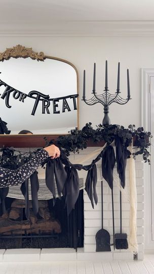 73K views · 6K reactions | DIY satin bow garland inspired by the anthro holiday shop! 🎀 give the bows a quick iron, hot glue edges and hang! (I removed some of the clips to make it lighter since mine is long) come back sometime this week for a final look at my halloween mantel! 👀

comment BOWS for a 🔗 to shop this post! 
https://liketk.it/4S5Xe

@whimsicallywonderful made the Christmas version and might have to do that too!!

#diy #diybows #bowtrend #bowgarland #ltkhome #ltkhalloween #halloween #halloweendecor #halloweendiy #spookyseason | Deborah Trette | The American Dawn · Her Bow Garland, Halloween Mantel, Halloween Window, Diy Bows, Satin Bow, Hot Glue, Halloween Diy, The Christmas, Come Back