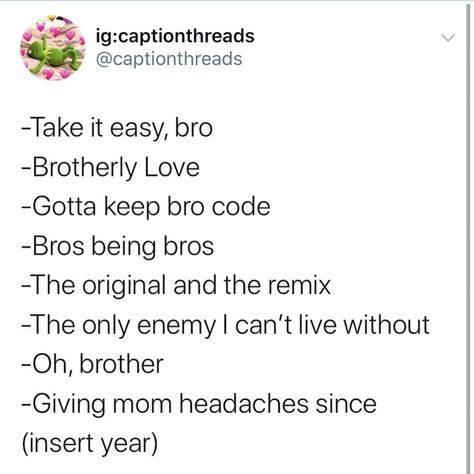 Captions On Brothers For Instagram, Brother Short Captions, Insta Brother Captions, One Word Captions For Siblings, Comment For Sisters Post, Insta Captions For Brother And Sister, Captions With Siblings, Wearing Brothers Clothes Caption, Brother Captain For Instagram