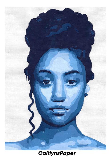 One Color Portrait Painting, Blue People Painting, Monochromatic Face Painting, Blue Self Portrait, Blue Person Painting, Monochromatic Blue Painting, Monochromic Paintings, Blue Monochrome Painting, Monochrome Acrylic Painting