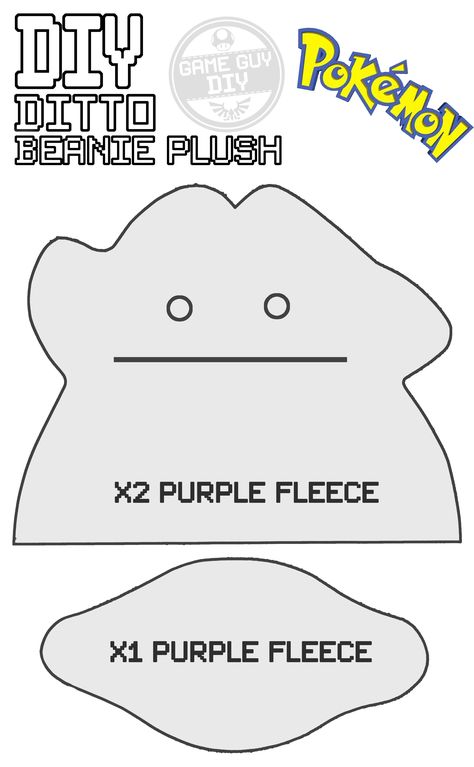 DIY Ditto Beanie Plush Templates - This series of videos will teach you how to make your own Props, Items and Memorabilia from your favourite games. This DIY project will teach you how to make this really squishy and HEAVY Ditto beanie from the Pokémon series. Its SO heavy you can use it as a door stop as well. Plush Pattern Free Sewing, Easy Sewing Patterns Free Templates, Diy Plushies Patterns, Pokemon Plush Pattern, Plushie Patterns Free Templates, Simple Plushie Patterns, Sewing Patterns Plushies, Plush Template, Plush Pattern Free