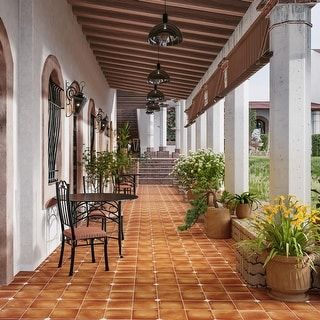 Merola Tile Sentier des Ocres Coin 7-7/8" x 7-7/8" Porcelain Floor and Wall Tile | Overstock.com Shopping - The Best Deals on Floor Tiles | 43627466 Spanish Tile Backyard, Desert Hacienda, Terra Cotta Tile Floors, Tiled Porch, Style Hacienda, Mexican Tile Floor, Spanish Tile Roof, Saltillo Tile Floor, Hacienda Homes