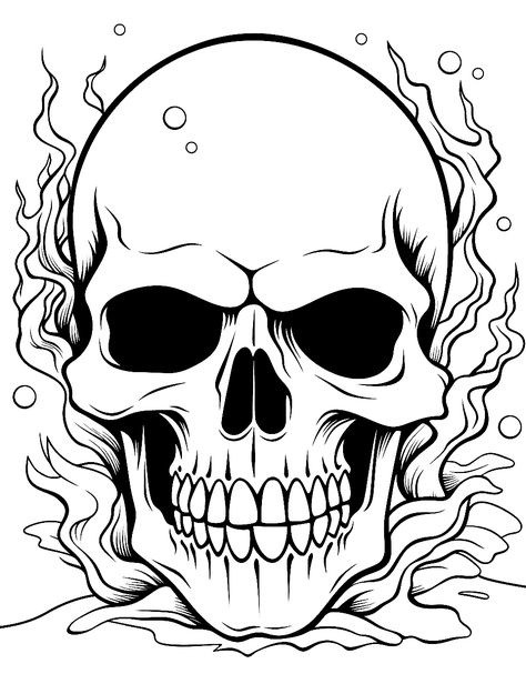 Skull Coloring Pages Free Printable, Skull Outline, Skull Template, Skull Coloring, Pyrography Designs, Wood Burning Stencils, Knight Tattoo, Frog Coloring Pages, Skull Coloring Pages