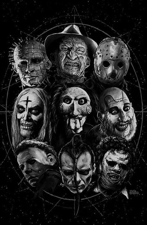 Retro Horror Wallpaper, Villains Wallpaper, Horror Collage, Horror Wallpaper, Horror Villains, Horror Movie Icons, Horror Tattoo, Retro Horror, Deep Art