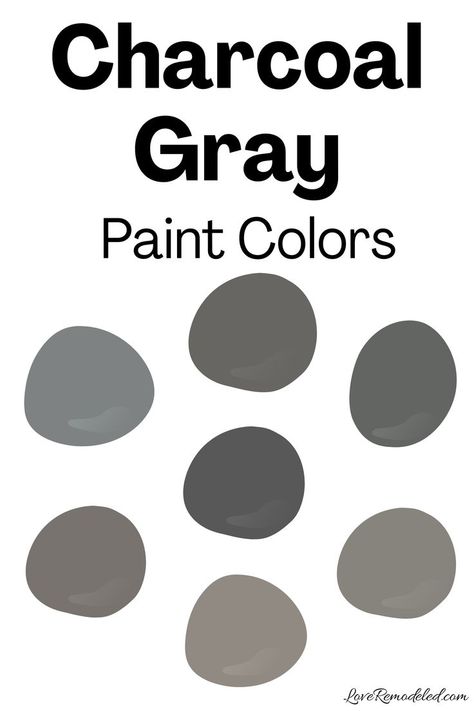 A charcoal paint color, or dark gray, is a great way to add a touch of drama, highlight an accent wall, or create a whole mood in a room. Find out which dark gray paint color is right for your home! Charcoal Paint Colors, Dark Gray Accent Wall, Charcoal Paint Color, Gray Accent Wall, Dark Gray Paint, Dark Gray Paint Colors, Charcoal Grey Paint, Gray Paint Colors, Dark Grey Paint