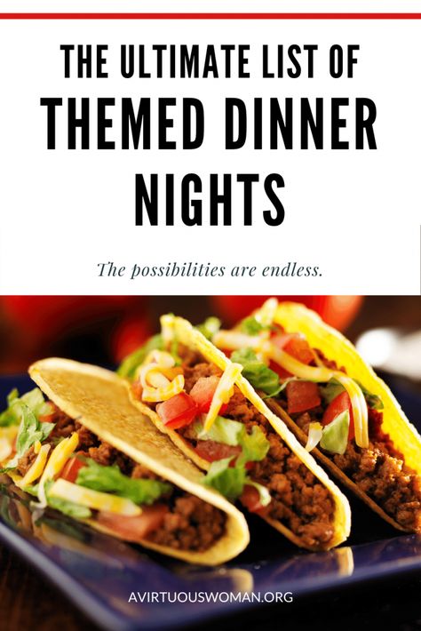 Themed Dinner Ideas, Themed Dinner Nights, Themed Dinners Ideas, Theme Dinners, Themed Meals, Simple Meal Planning, Group Dinner, Family Dinner Night, Friday Dinner