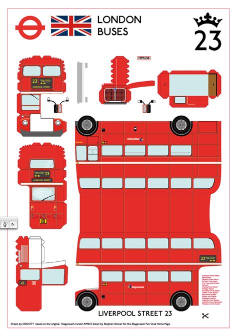 London Bus 23 Papermodel | ODDCITY London Bus Craft, Patron Cube, Bus Craft, Bus Crafts, London Red Bus, British Party, English Day, 3d Templates, مشروعات العلوم