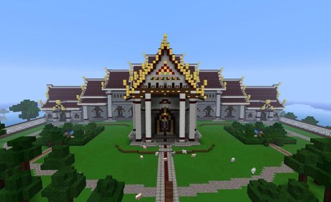 Thai Wat Temple Minecraft Build, Minecraft Indian Temple, Thai Temple, Minecraft Temple, Thai Temple Architecture, Thailand Temple, Thai House, Thai Style, Minecraft Buildings