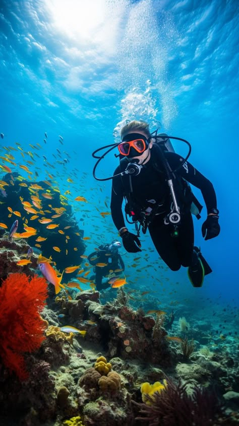 Underwater Diving Adventure: #ScubaDiver exploring the vibrant #UnderwaterWorld surrounded by #ColorfulFish and #BeautifulCoralReefs. #Ocean #Diver #Scuba #Fish #Coral #AIArt #AIPhoto #Stockcake ⬇️ Download and 📝 Prompt 👉 https://stockcake.com/i/underwater-diving-adventure_89007_541 Free Diver Photography, Free Diving Aesthetic, Person Underwater, Scuba Diving Aesthetic, Diving Aesthetic, Diving Pictures, Marine Photography, Diving Photos, Scuba Diving Pictures