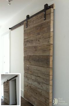 Taking rustic to the next level, an authentic barn board door adds depth and texture to an otherwise contemporary environment. We provide barn door hardware, track, brackets and wood panels. Visit our website or visit our showroom in Murray Utah. www.decorativewoodworkathome.com Wooden Sliding Door, Plank Door, Internal Wooden Doors, Double Doors Interior, Wood Barn Door, Barn Door Kit, Modern Barn Door, Wooden Doors Interior, Diy Barn Door