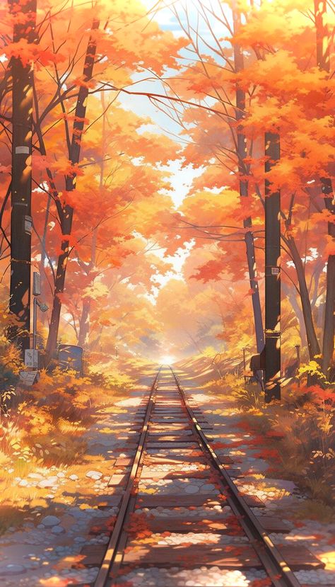 Autumn Iphone Wallpaper, The Garden Of Words, Best Wallpaper Hd, Forest Aesthetic, Lovely Pictures, Autumn Illustration, Fall Background, Aesthetic Autumn, Rail Road