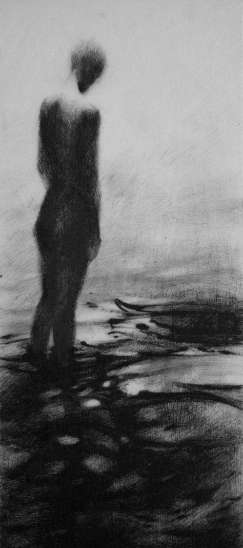 Clara Lieu, lithographic crayon on Dura-Lar.  This drawing is from "Wading", a project that presents the most severe form of isolation as loneliness that is experienced when physically surrounded by other people. The presence of others is what can intensify the experience of loneliness for an individual.  I visually portray loneliness as the experience of feeling unseen and unknown within a group. Art Representing Loneliness, Quiet Drawing, Feeling Unseen, Gothic Drawings, Istoria Artei, Arte Peculiar, Charcoal Drawings, Charcoal Art, 다크 판타지